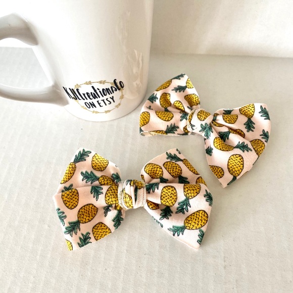 Other - 5/$25 Pineapple Bow Hair Clips Handmade Set of 2